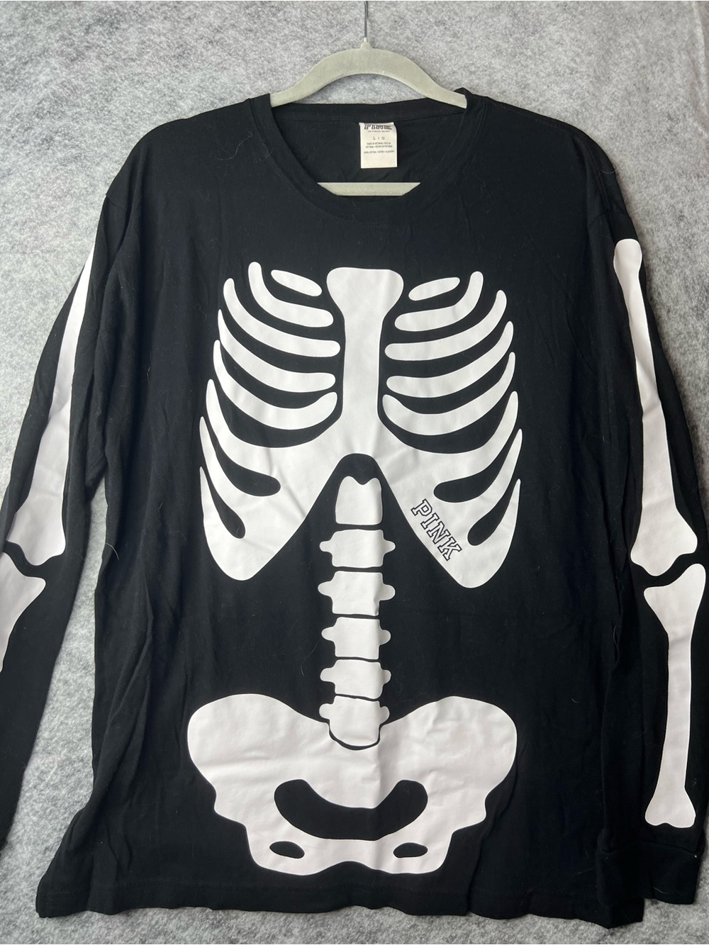 PINK Victoria's Secret Black Long-Sleeve Skeleton Graphic Tee